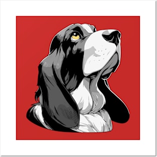 Stunning and Cool Basset Hound Monochrome and Gold Portrait for Father's Day Posters and Art